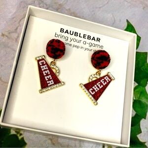 Baublebar Cheer earrings Red black diamond encrusted megaphone Pushy pom pom
